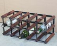 Classic 15 bottle dark oak stained wood and black metal wine rack ready assembled 