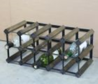 Classic 15 bottle walnut stained wood and black metal wine rack ready assembled 