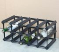 Classic 15 bottle black stained wood and black metal wine rack ready assembled 