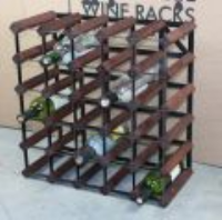 Classic 30 bottle dark oak stained wood and black metal wine rack ready assembled 