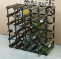 Classic 30 bottle walnut stained wood and black metal wine rack ready assembled 
