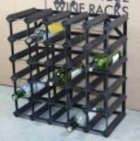 Classic 30 bottle black stained wood and black metal wine rack ready assembled 