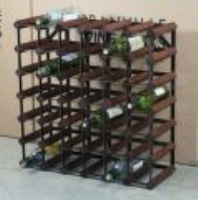 Classic 42 bottle dark oak stained wood and black metal wine rack ready assembled 