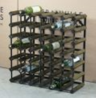 Classic 42 bottle walnut stained wood and black metal wine rack ready assembled 