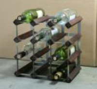 Classic 12 bottle dark oak stained wood and galvanised metal wine rack self assembley 