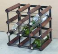 Classic 12 bottle dark oak stained wood and black metal wine rack ready assembled 