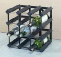 Classic 12 bottle black stained wood and black metal wine rack ready assembled 