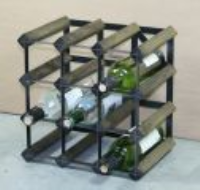 Classic 12 bottle walnut stained wood and black metal wine rack ready assembled 