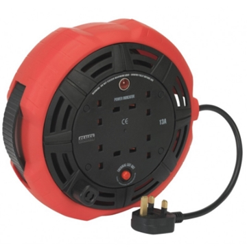CR10/1 - Sealey 10 Metre, 4 x 230V, Heavy-Duty, Thermal Trip, Cassette Type Cable Reel