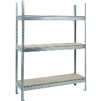 Heavy Duty Galvanised Widespan Boltless Shelving with chipboard shelves