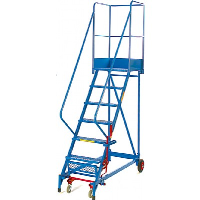 Mobile Steps with Step Guard and Lever Lift and Steel Mesh Treads