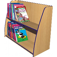 Single-Sided Wooden Angled Display Bookcases with Coloured Edging