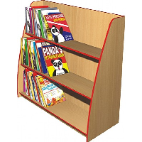 Single-Sided Wooden Angled Display Bookcases with Coloured Edge