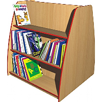 Double-Sided Wooden Angled Display Bookcases with Coloured Edge