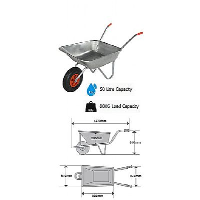 Value 50 Litre Galvanized Steel Wheelbarrow, Fast Delivery