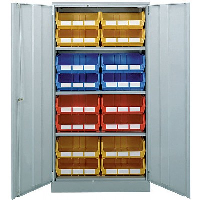 Bin Cupboard with 16 Plastic Bins