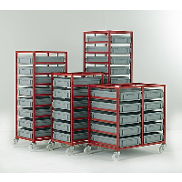 Value Red Mobile Tray Racks complete with 21 Litre Plastic Trays