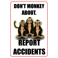 Don't Monkey About Report Accidents - Funny Health & Safety Sign (JOKE041) 200x300mm
