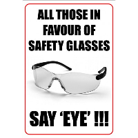 All Those In Favour Of Safety Goggles Say Eye - Funny Health & Safety Sign (JOKE039) 200x300mm