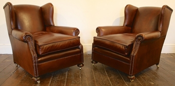 Wing Back Leather Club Chairs