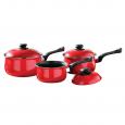 Red Three Piece Non Stick Saucepan Set