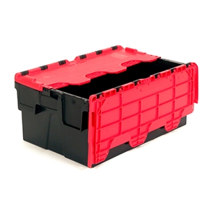 PLAS40 Euro Attached Lid Container - 40 Litres (600 X 400 X 250mm) Black and Red Recycled