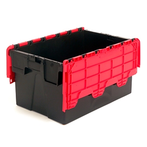 PLAS52 Euro Attached Lid Container - 52 Litres (600 X 400 X 310mm) Black and Red Recycled