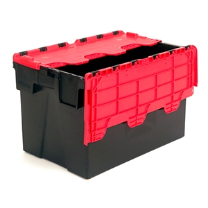 PLAS62 Euro Attached Lid Container - 62 Litres (600 X 400 X 365mm) Black and Red Recycled