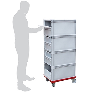 Order Picking Trolley with 4 x Open Front 600 x 400 x 320mm Containers - With Drop Down Doors