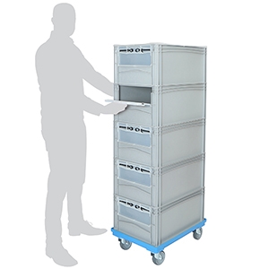 Order Picking Trolley with 5 x Open Front 600 x 400 x 270mm Containers - With Drop Down Doors