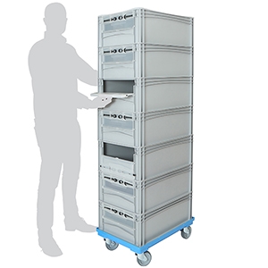 Order Picking Trolley with 7 x Open Front 600 x 400 x 220mm Containers - With Drop Down Doors