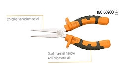 MO-72132 Flat nose pliers, dual material handle anti slip