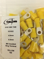4mm-6mm M4 Ikuma Insulated Yellow Ring Terminals-101032