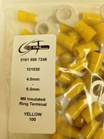 4mm-6mm M8 Ikuma Insulated Yellow Ring Terminals-101038
