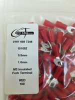 0.5mm-1.0mm M3 Ikuma Insulated Red Fork Terminals-101052