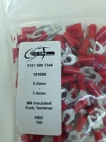 0.5mm-1.0mm M4 Ikuma Insulated Red Fork Terminals-101056