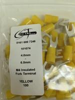 4mm-6mm M4 Ikuma Insulated Yellow Fork Terminals-101074