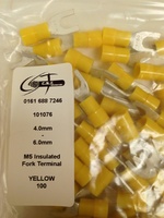 4mm-6mm M5 Ikuma Insulated Yellow Fork Terminals-101076
