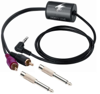 Ground Hum Loop Isolator - 3.5mm Stereo Mini-Jack to 2 x Phono Plugs with 1/4" Jack Adaptors 1.15 Metre