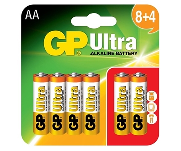 GP Batteries Ultra Alkaline AA Card of 12 (8+4)