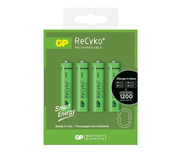 GP Batteries ReCyko+ AAA Rechargeable Batteries / 400mAh - Card of 4