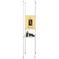 VS1A: Suspended glass shelving (clamped) with poster holders