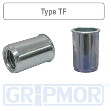 Rivet Nuts - Steel Zinc, Reduced Head, Plain Round Body, Imperial Hole