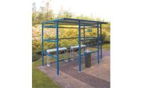 Traditional Smoking Shelter Clear Perspex Back - Blue - Capacity for 9 People  - W3060mm x D1900mm