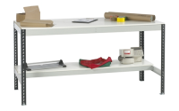 Stockrax Workbench with half lower shelf - H928mm x W2400mm x D900mm - Chipboard Deck - Light Grey