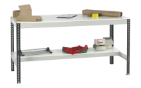 Stockrax Workbench with half lower shelf - H928mm x W2400mm x D900mm - Chipboard Deck - Red