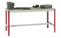 Stockrax Workbench with T-bar - H928mm x W2400mm x D900mm - Melamine Faced Chipboard Deck - Red