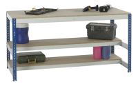 Stockrax Workbench with two half lower shelves - H928mm x W2400mm x D750mm - Chipboard Deck - Blue