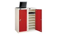 10 Door - Media Charging locker - FLAT TOP - White Body / Red Doors - H1780 x W380 x D525 mm - CAM Lock