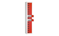 15 Door - Tablet Charging locker - FLAT TOP - White Body / Red Doors - H1780 x W305 x D370 mm - CAM Lock